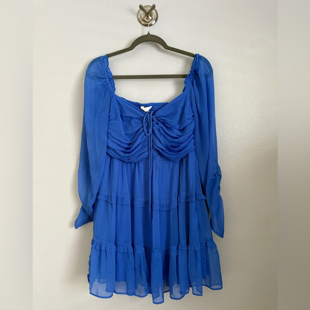 Chic Royal Blue Mini Rouch Dress